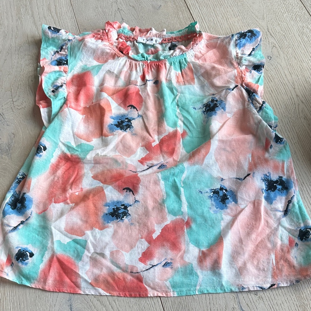 THML Floral Blouse - Coral and Aqua